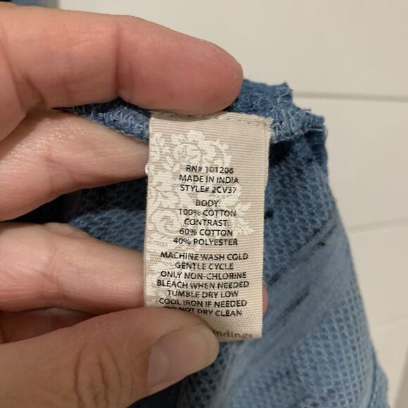 Soft Surroundings| Shirt Embroidered Hood Pullover Hoodie Button Cuff Blue Large - Picture 6 of 9